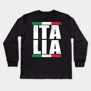 Italia Flag Italian Italy Italiano Distressed Fade Kids Long Sleeve T-Shirt